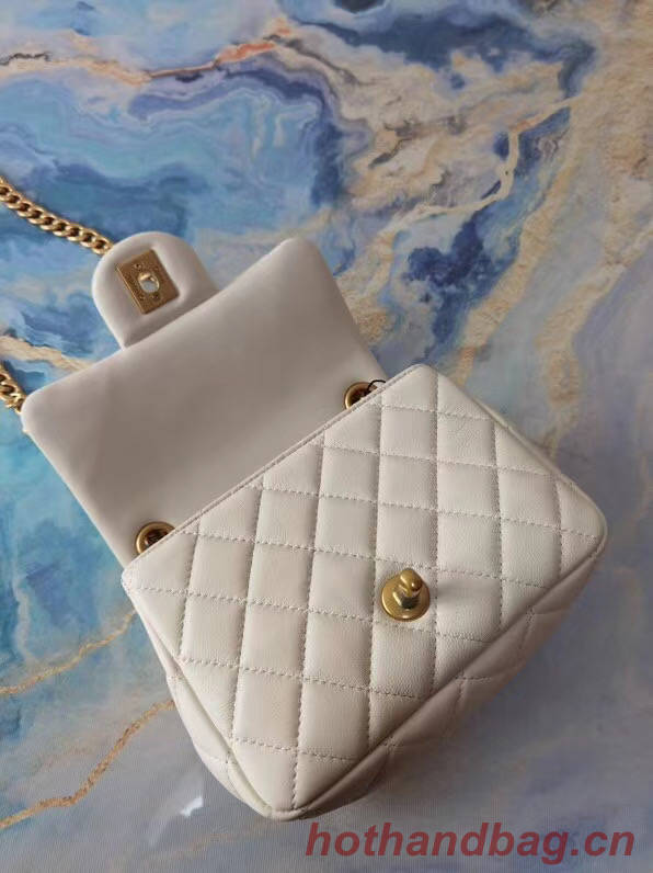 Chanel flap bag Lambskin Resin & Gold-Tone Metal  AS2379 white