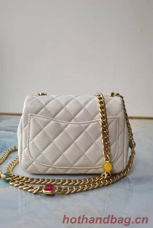 Chanel flap bag Lambskin Resin & Gold-Tone Metal  AS2379 white