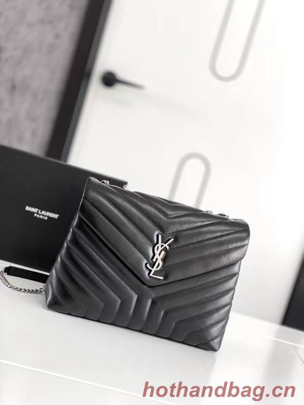 SAINT LAURENT LOULOU MEDIUM IN MATELASSE LEATHER 459749 black&Ancient silver