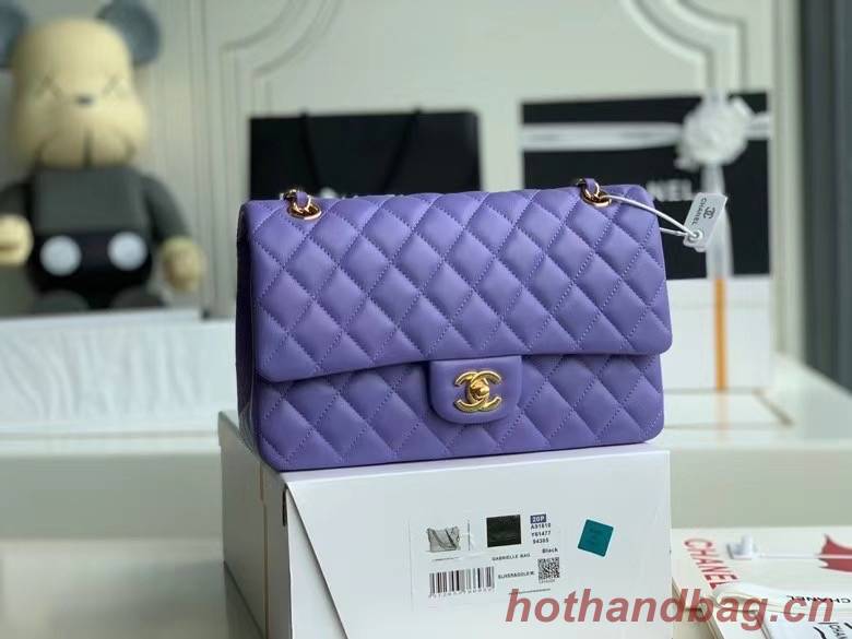 chanel classic handbag Lambskin & gold Metal A01112 Purple