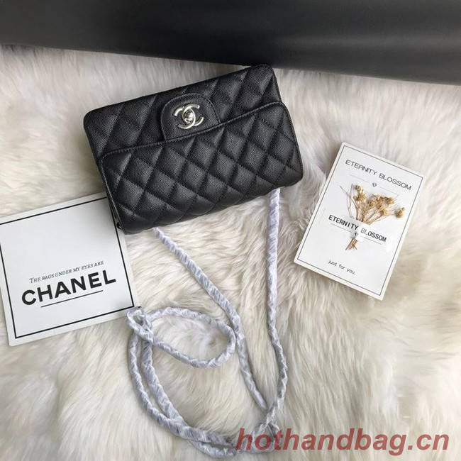 Chanel mini flap bag Grained Calfskin &silver-Tone Metal A1116 black