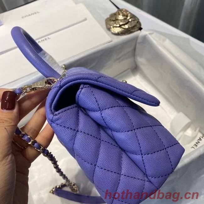 Chanel flap bag with top handle A92990 purple