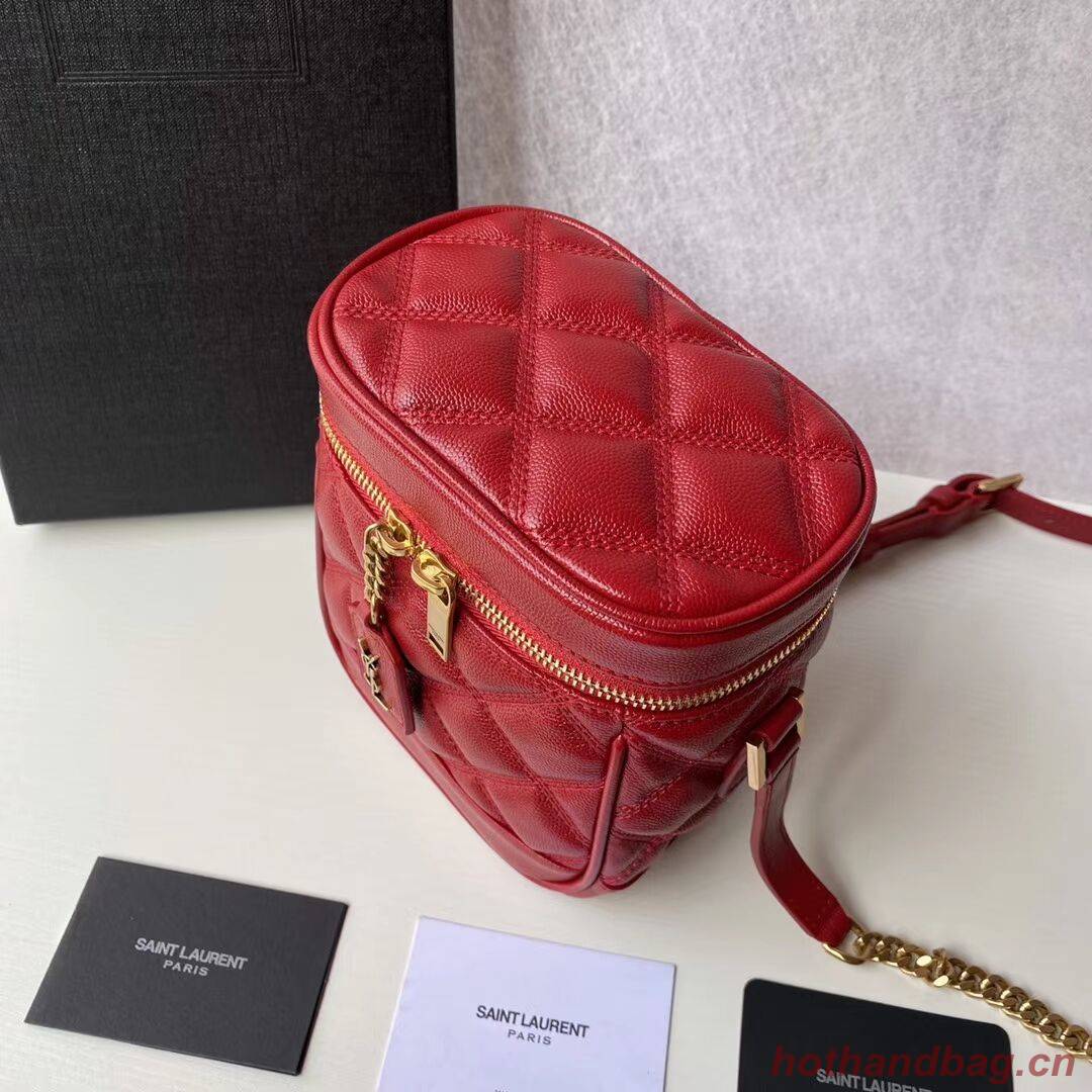 SAINT LAURENT 80S VANITY BAG IN CARRE-QUILTED GRAIN DE POUDRE EMBOSSED LEATHER 649779 red