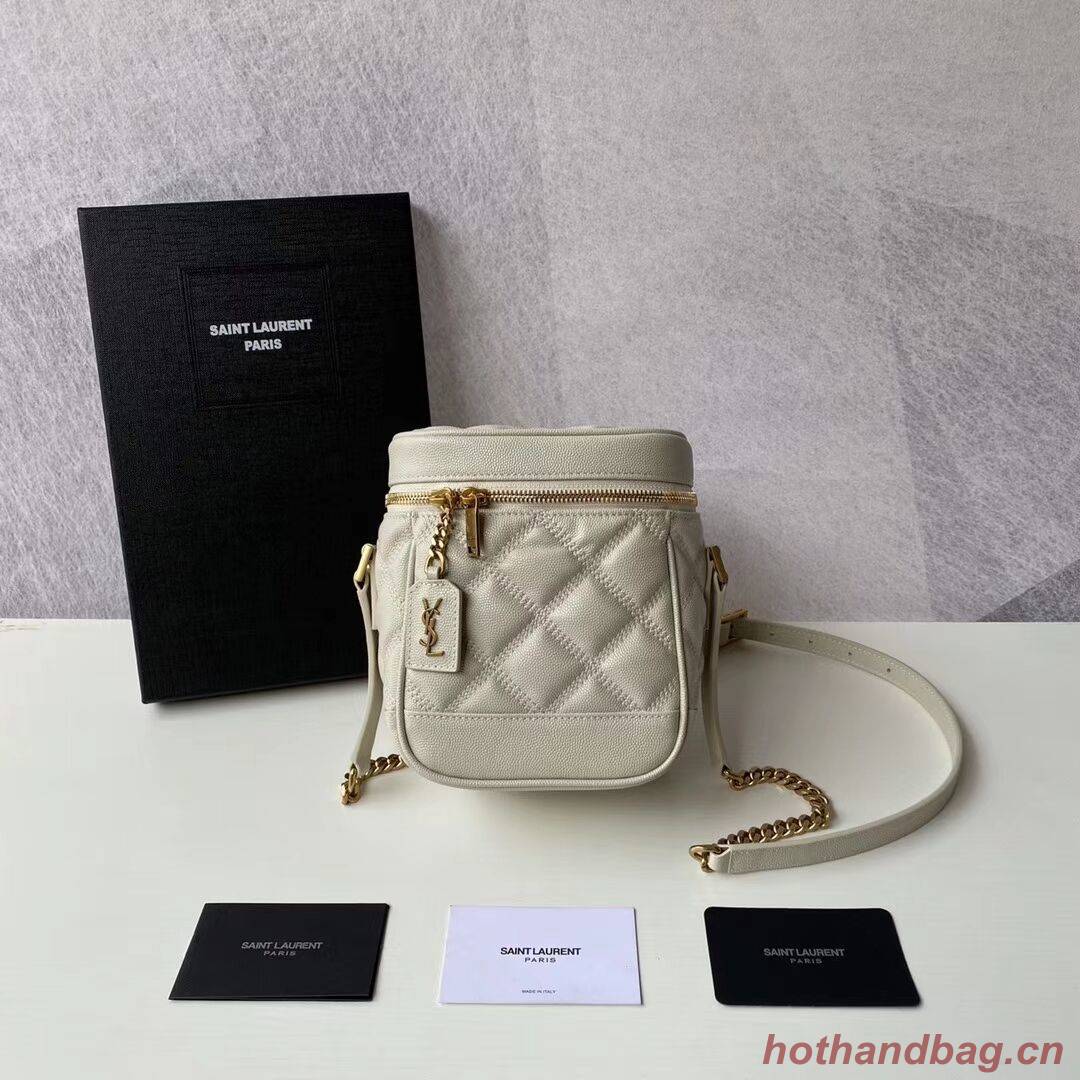 SAINT LAURENT 80S VANITY BAG IN CARRE-QUILTED GRAIN DE POUDRE EMBOSSED LEATHER 649779 white