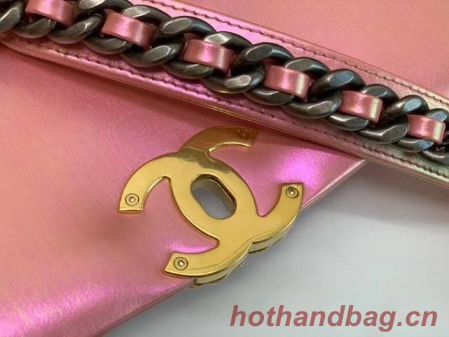 chanel 19 large flap bag Iridescent Calfskin&Gold-Tone AS1162 Pink