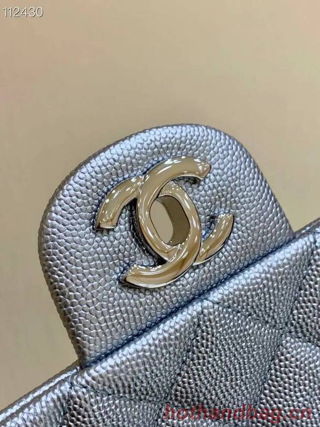 CHANEL mini flap bag with top handle AS2431 Silver