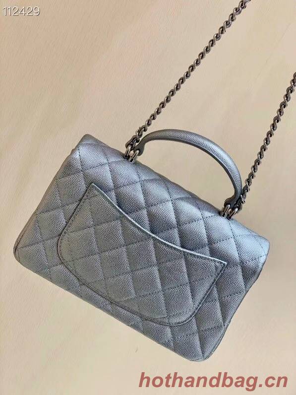 CHANEL mini flap bag with top handle AS2431 Silver