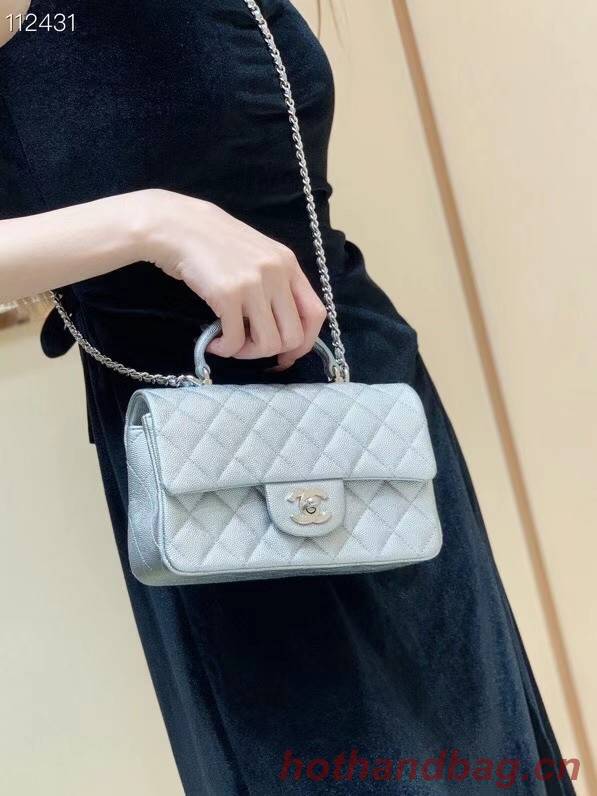 CHANEL mini flap bag with top handle AS2431 Silver