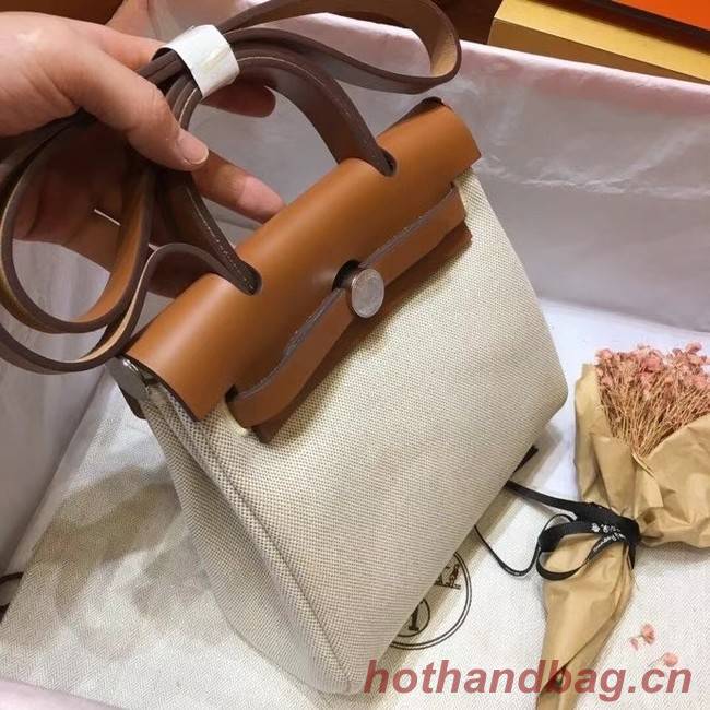 Hermes mini Herbag Original Canvas Leather & Calfskin 45987 Offwhite&brown