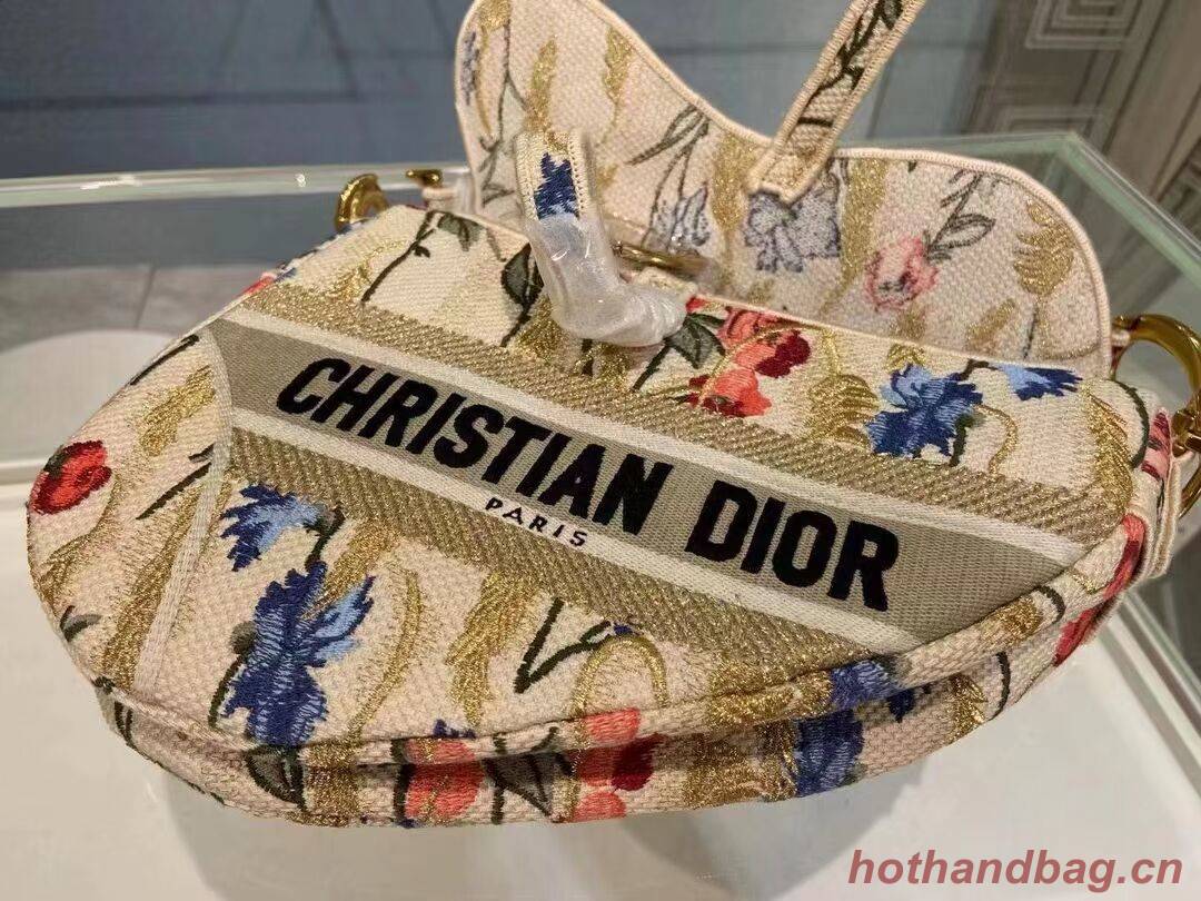 DIOR Beige Multicolor Dior Hibiscus Metallic Thread Embroidery SADDLE BAG M0446C Beige