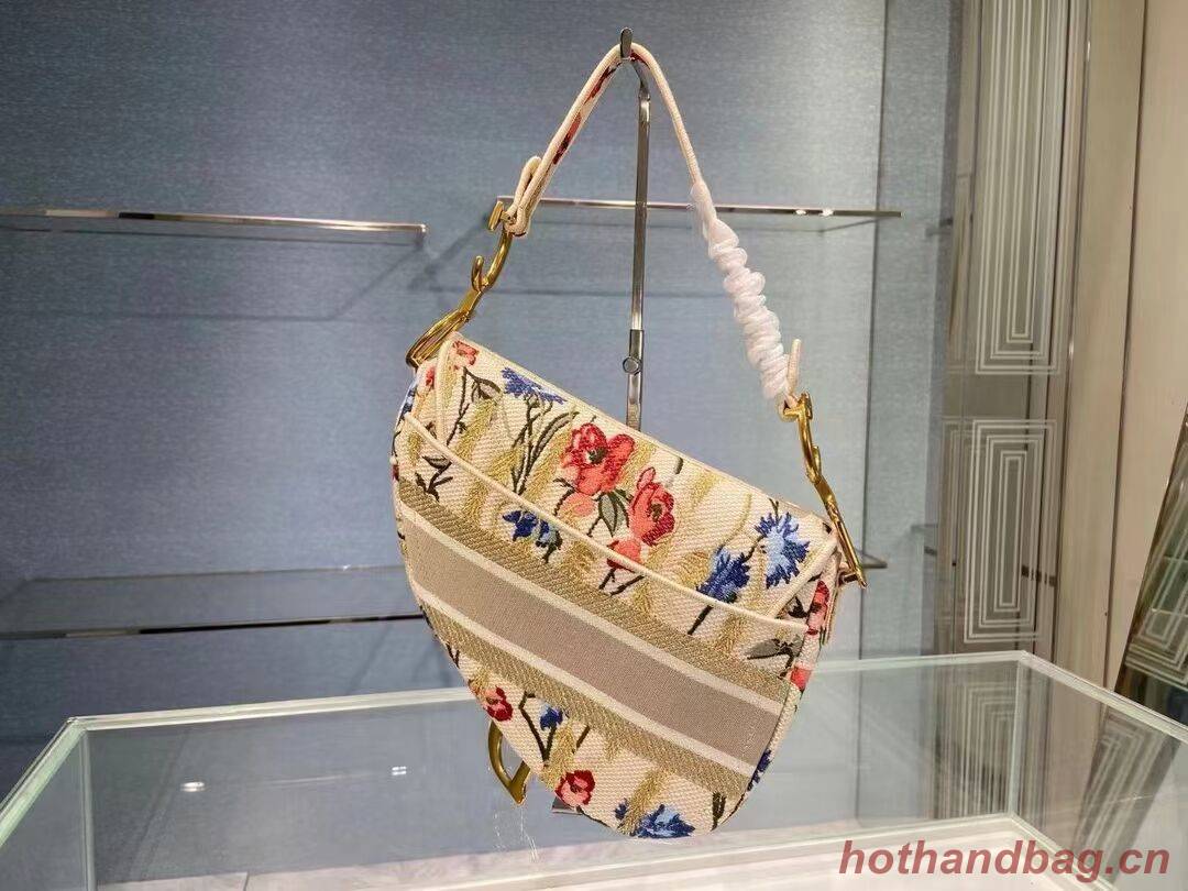 DIOR Beige Multicolor Dior Hibiscus Metallic Thread Embroidery SADDLE BAG M0446C Beige