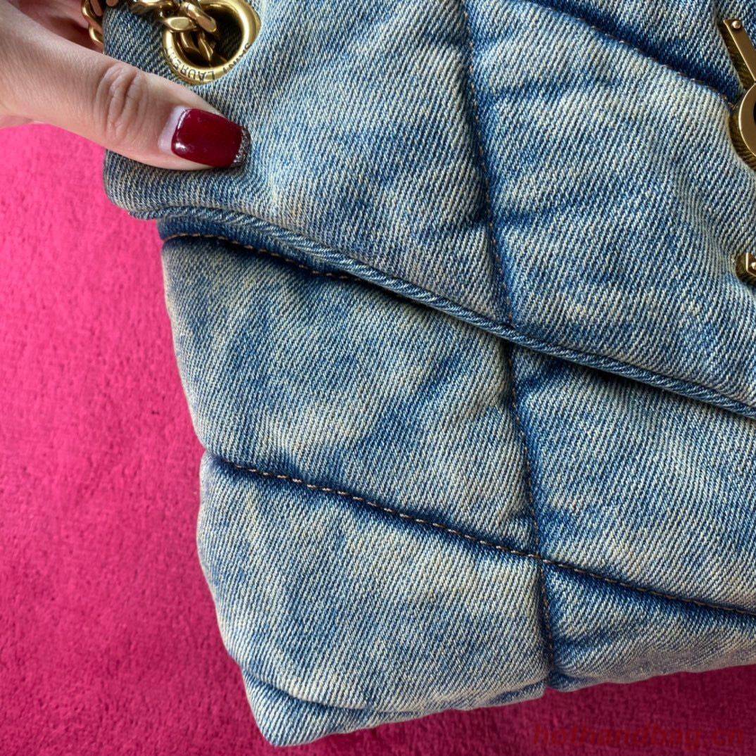 Yves Saint Laurent PUFFER SMALL BAG IN QUILTED VINTAGE DENIM AND SUEDE Y577476 Blue