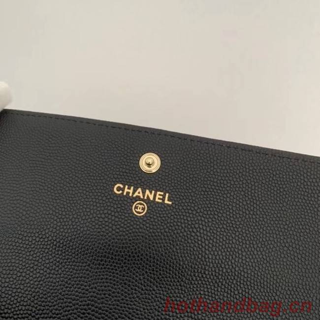 Chanel Calfskin Leather & Gold-Tone Metal Wallet AP1895 black