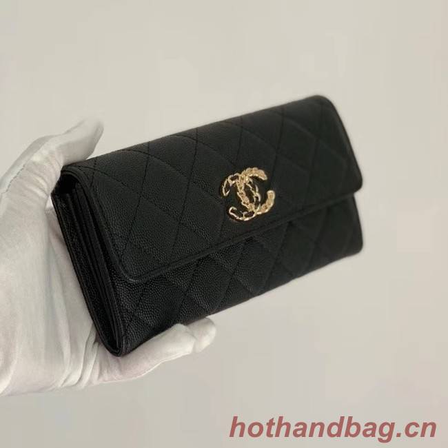 Chanel Calfskin Leather & Gold-Tone Metal Wallet AP1895 black