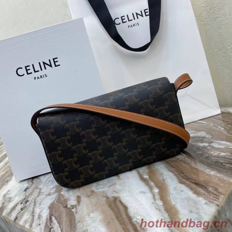 Celine TRIOMPHE SHOULDER BAG IN TRIOMPHE CANVAS AND CALFKSIN 194142 TAN