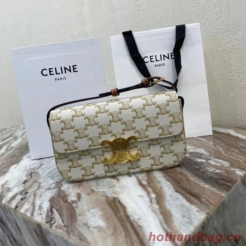 Celine TRIOMPHE SHOULDER BAG IN TRIOMPHE CANVAS AND CALFKSIN 194142 WHITE