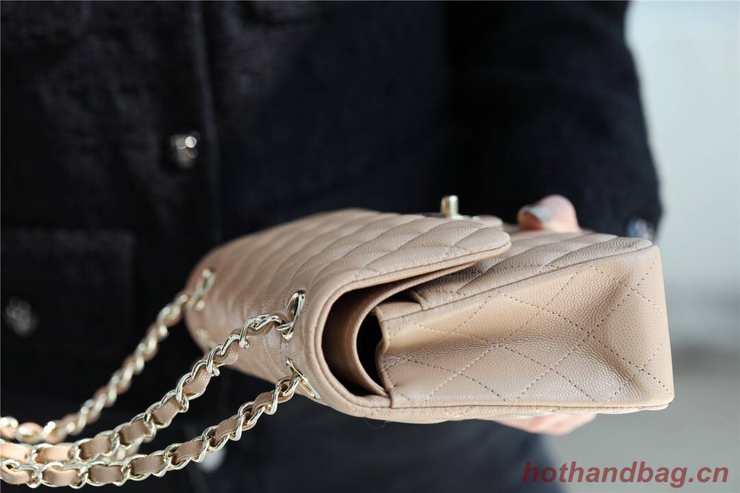 Chanel Small Classic Handbag Grained Calfskin & silver-Tone Metal A01113 Apricot
