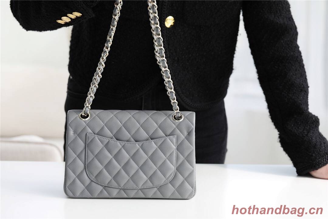 Chanel Small Classic Handbag Grained Calfskin & silver-Tone Metal A01113 grey