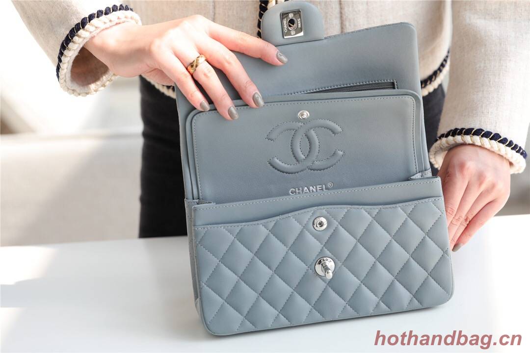 Chanel Small Classic Handbag Sheepskin & silver-Tone Metal A01113 grey