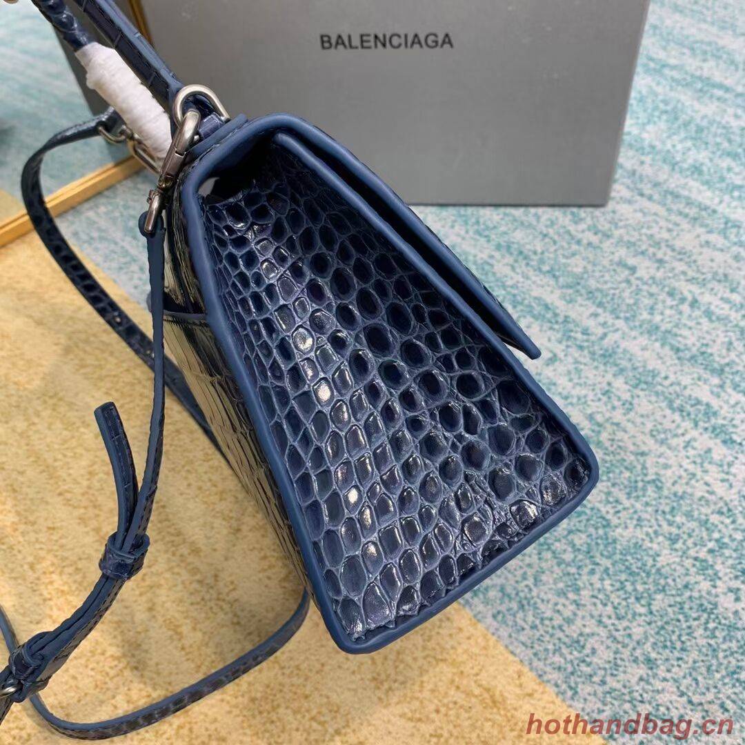 Balenciaga HOURGLASS SMALL TOP HANDLE BAG crocodile embossed calfskin B108895E blue