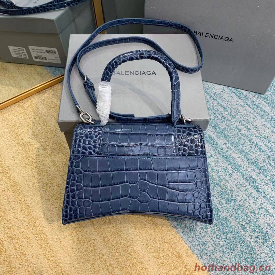 Balenciaga HOURGLASS SMALL TOP HANDLE BAG crocodile embossed calfskin B108895E blue