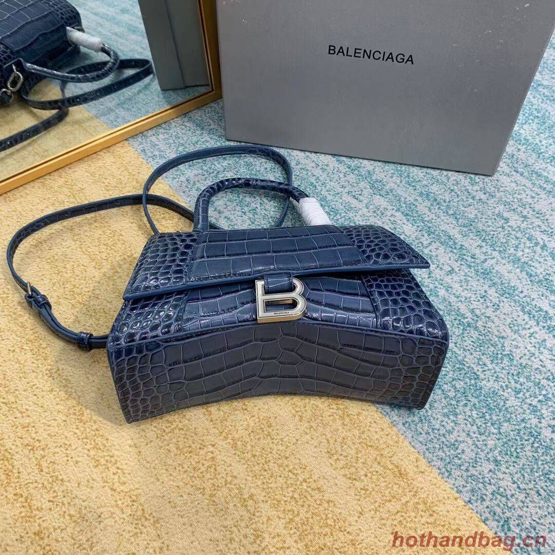 Balenciaga HOURGLASS SMALL TOP HANDLE BAG crocodile embossed calfskin B108895E blue