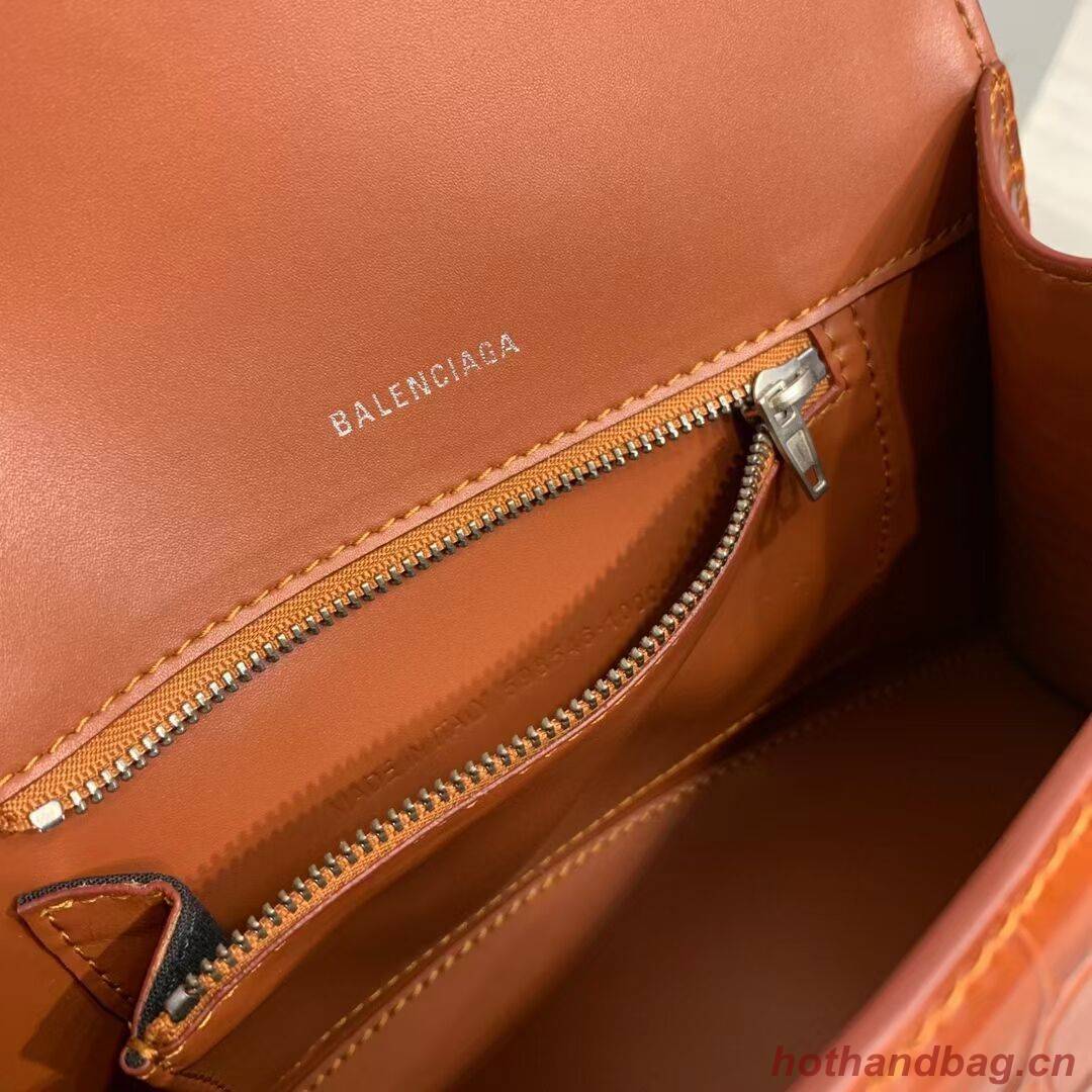 Balenciaga HOURGLASS SMALL TOP HANDLE BAG crocodile embossed calfskin B108895E brown