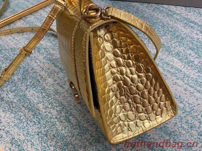 Balenciaga HOURGLASS SMALL TOP HANDLE BAG crocodile embossed calfskin B108895E gold