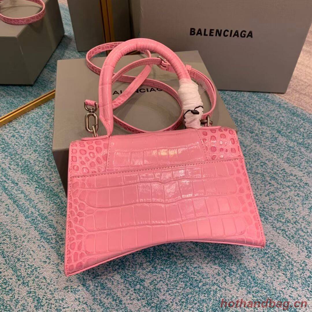 Balenciaga HOURGLASS SMALL TOP HANDLE BAG crocodile embossed calfskin B108895E pink