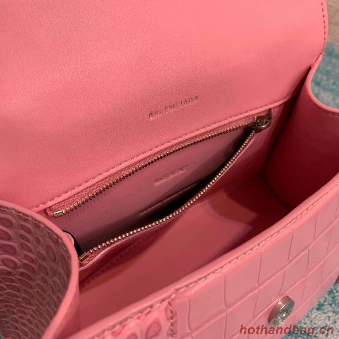 Balenciaga HOURGLASS SMALL TOP HANDLE BAG crocodile embossed calfskin B108895E pink