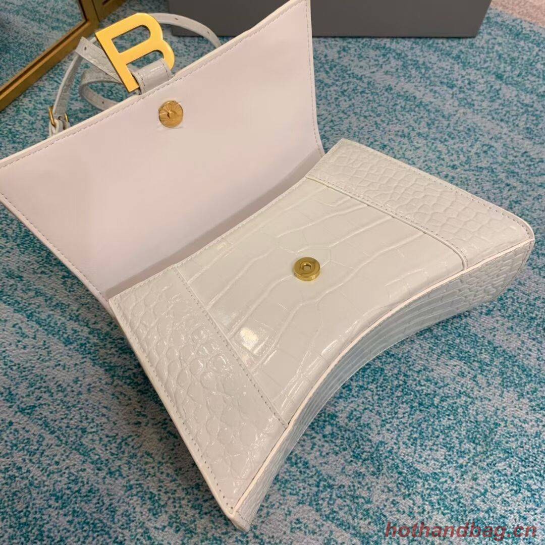 Balenciaga HOURGLASS SMALL TOP HANDLE BAG crocodile embossed calfskin B108895E white