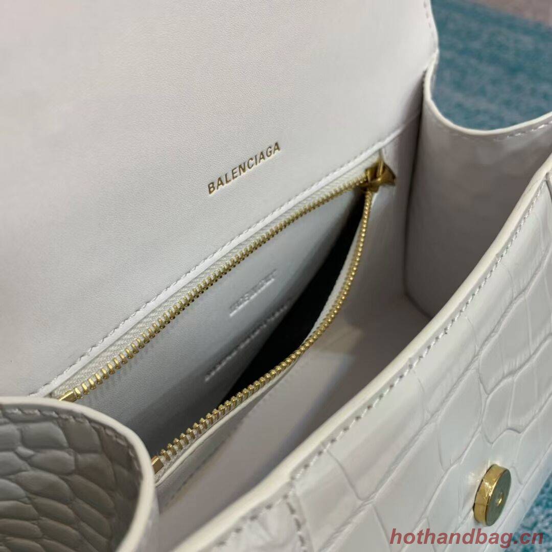 Balenciaga HOURGLASS SMALL TOP HANDLE BAG crocodile embossed calfskin B108895E white