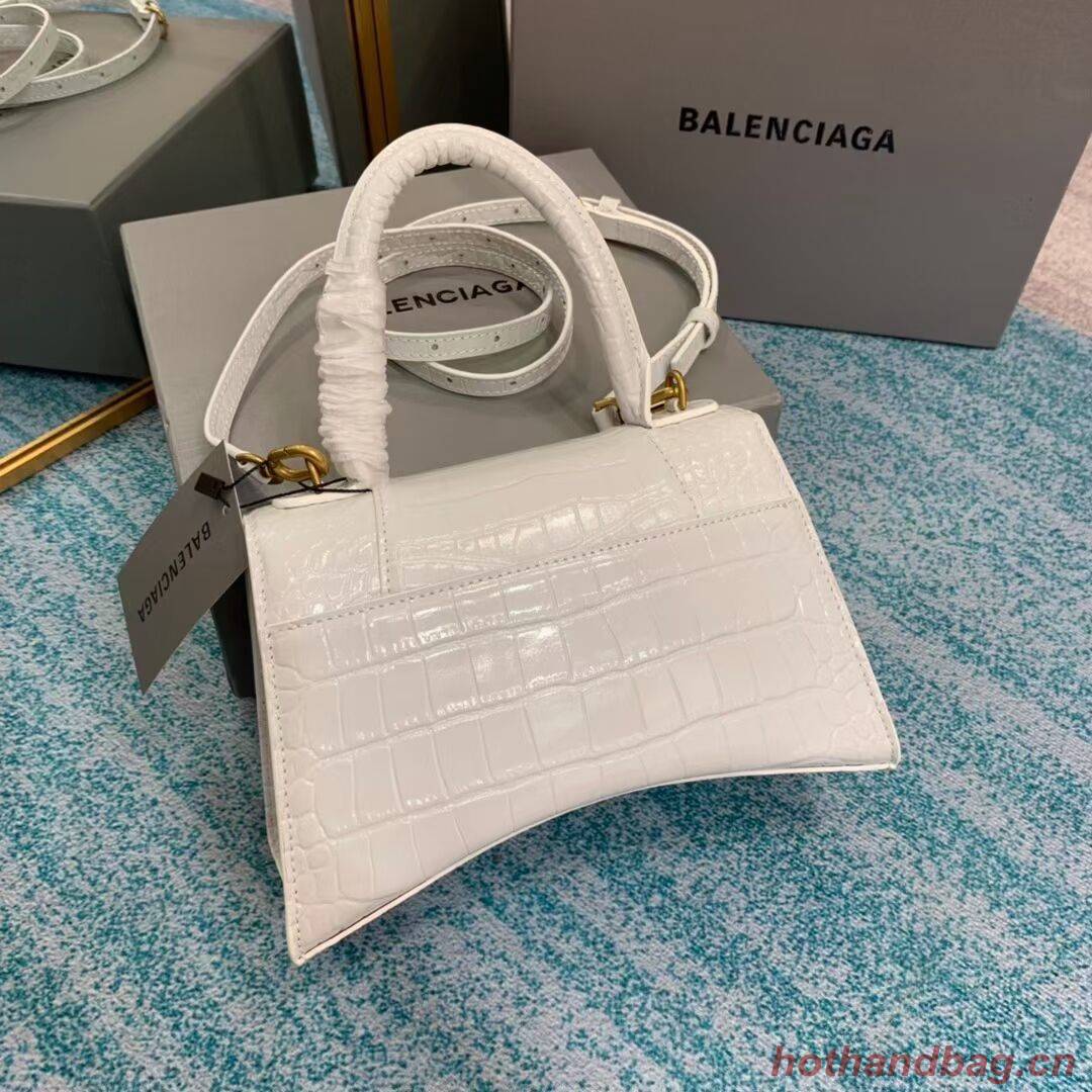 Balenciaga HOURGLASS SMALL TOP HANDLE BAG crocodile embossed calfskin B108895E white