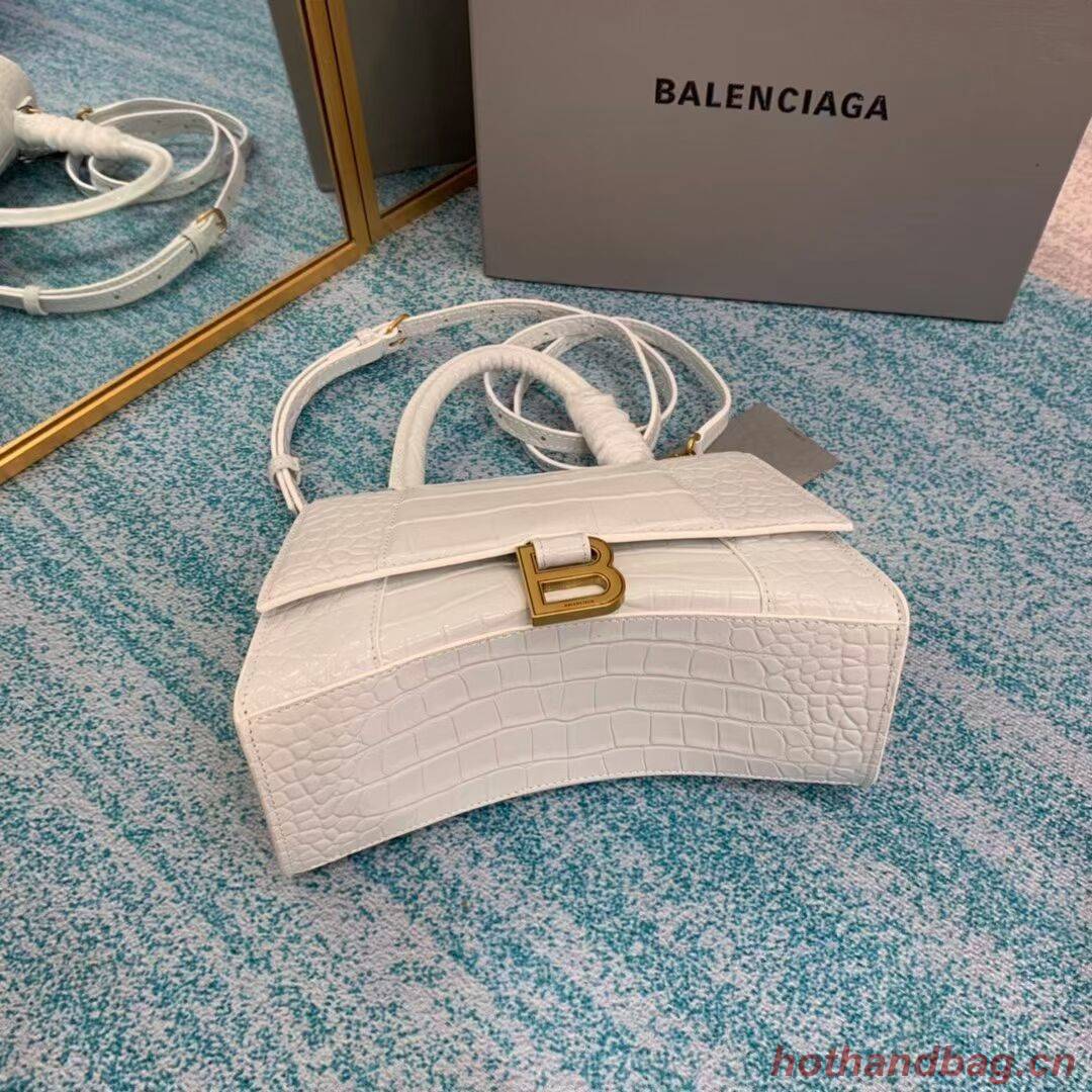 Balenciaga HOURGLASS SMALL TOP HANDLE BAG crocodile embossed calfskin B108895E white