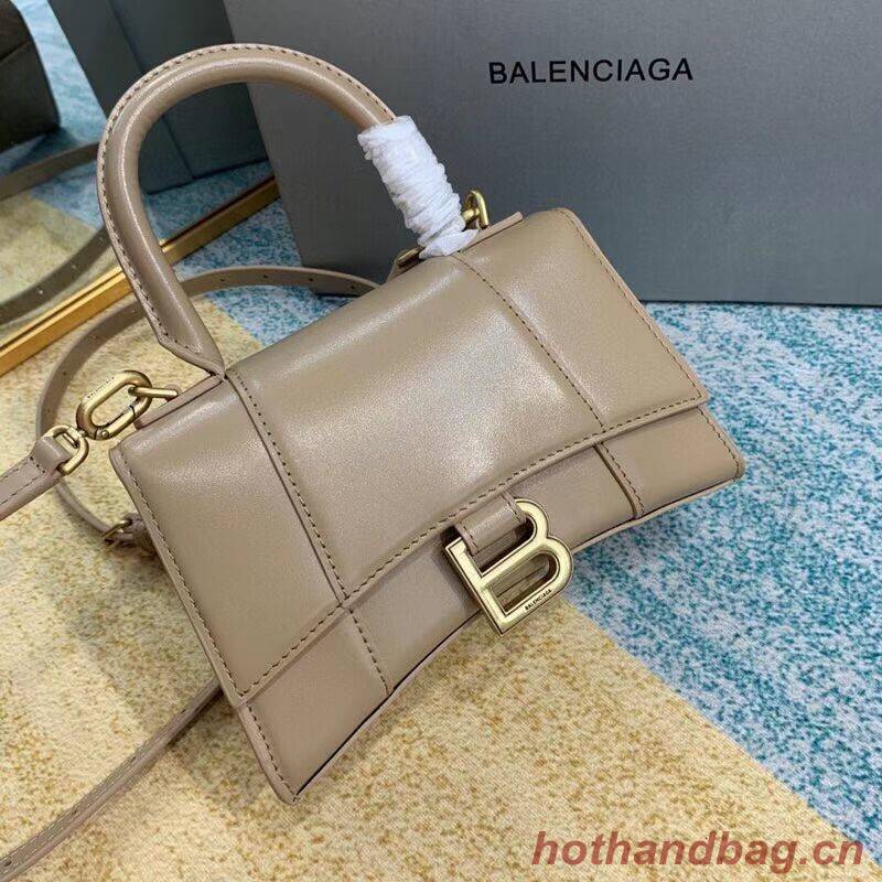 Balenciaga Hourglass XS Top Handle Bag shiny box calfskin 28331 apricot 