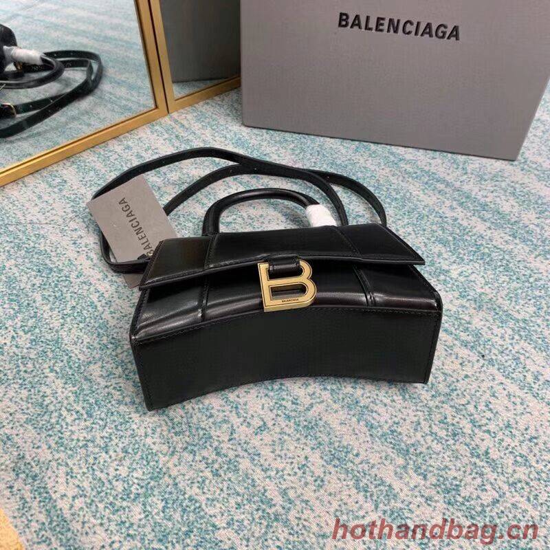 Balenciaga Hourglass XS Top Handle Bag shiny box calfskin 28331 black