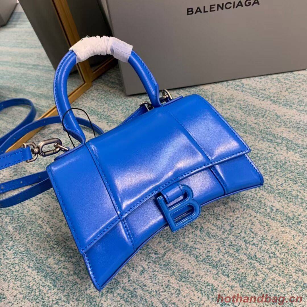 Balenciaga Hourglass XS Top Handle Bag shiny box calfskin 28331 blue