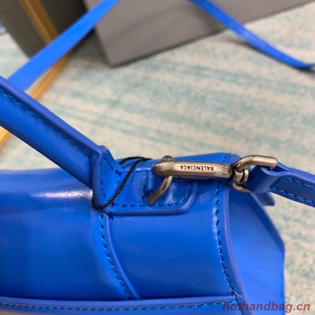 Balenciaga Hourglass XS Top Handle Bag shiny box calfskin 28331 blue