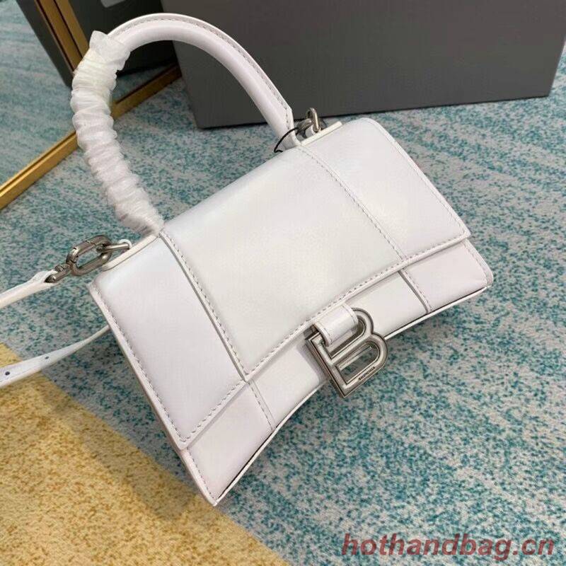 Balenciaga Hourglass XS Top Handle Bag shiny box calfskin 28331 white