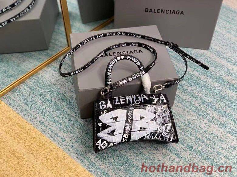 Balenciaga Hourglass XS Top Handle Bag 28331S Black & White