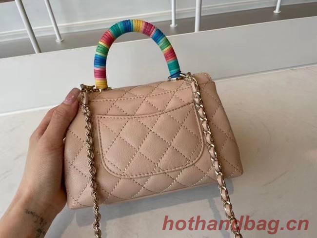 chanel mini flap bag with top handle AS2215 Apricot