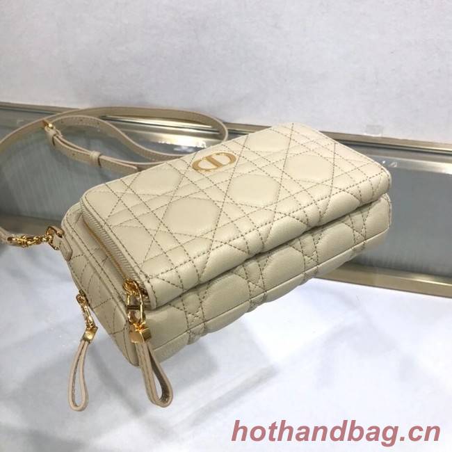 DIOR CARO DOUBLE POUCH Supple Cannage Calfskin S5037U Beige