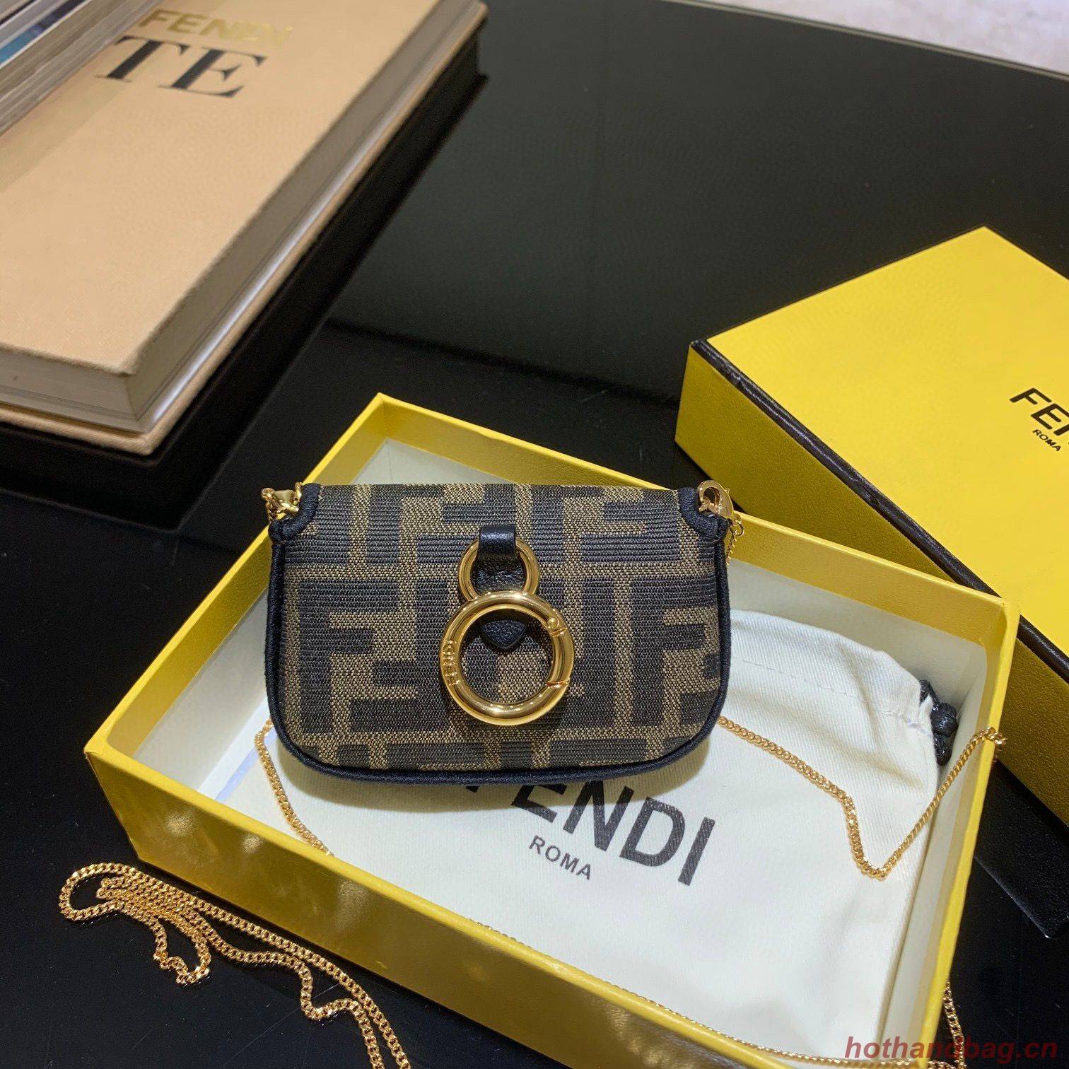 FENDI NANO BAGUETTE CHARM Nappa lcanvas Bag 7AR844 Brown