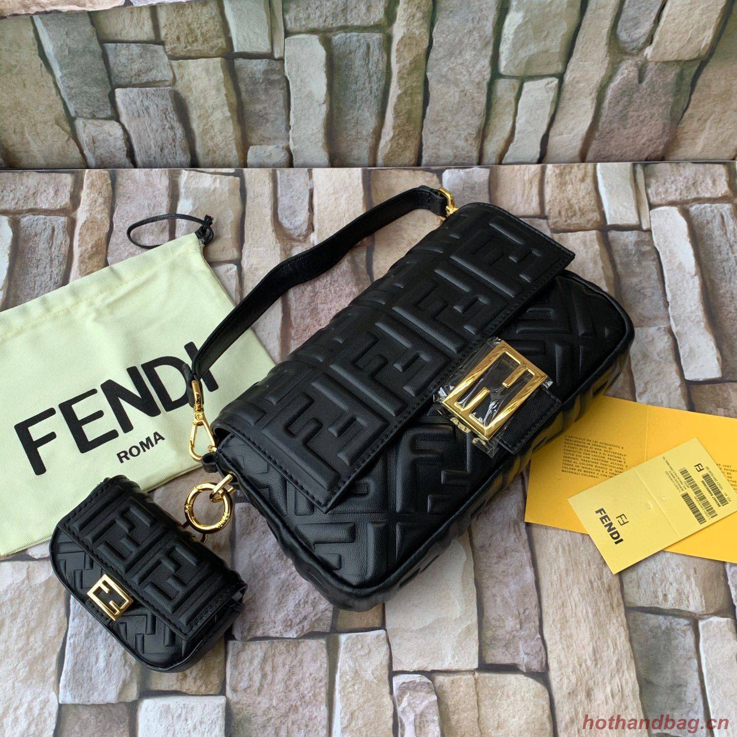 FENDI NANO BAGUETTE CHARM nappa leather 7AR844 Black