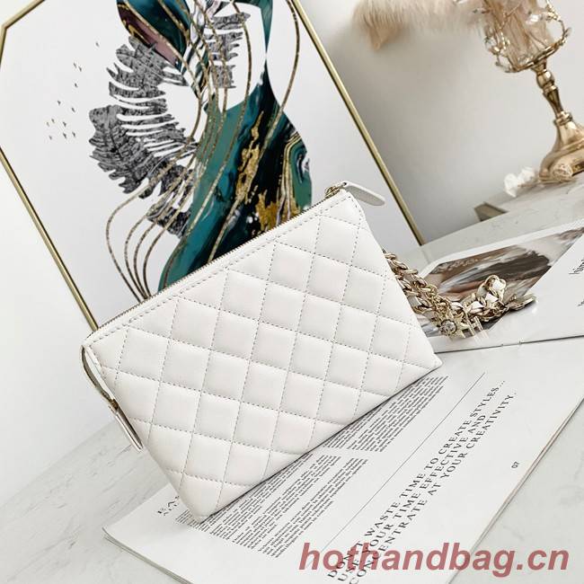 Chanel Grained Calfskin Clutch Bag 81050 white