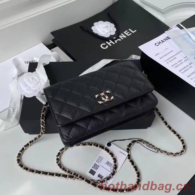 CHANEL mini wallet on chain AP2136 black