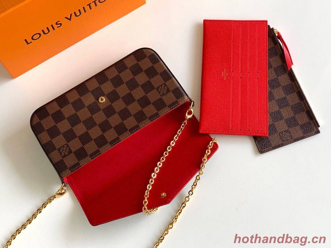 Louis Vuitton Damier Ebene Canvas Original Leather Pochette Bag N63032 Red