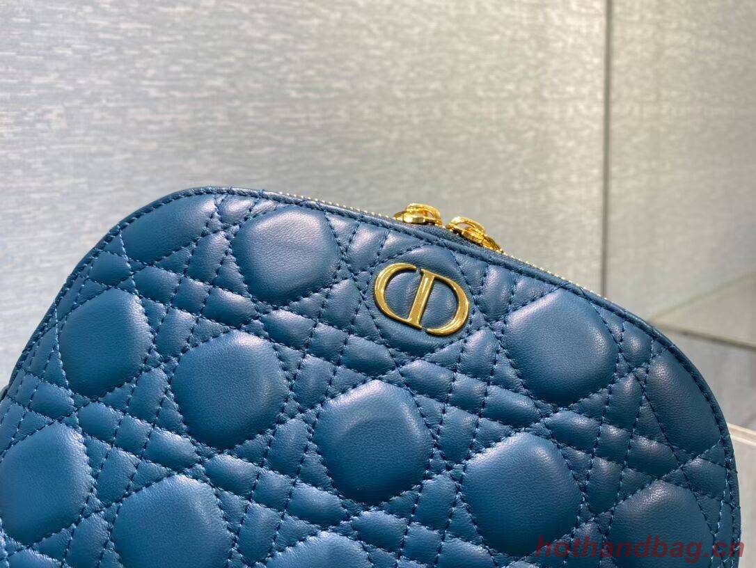 DIOR CARO BEAUTY POUCH Cannage Lambskin S5047 Blue