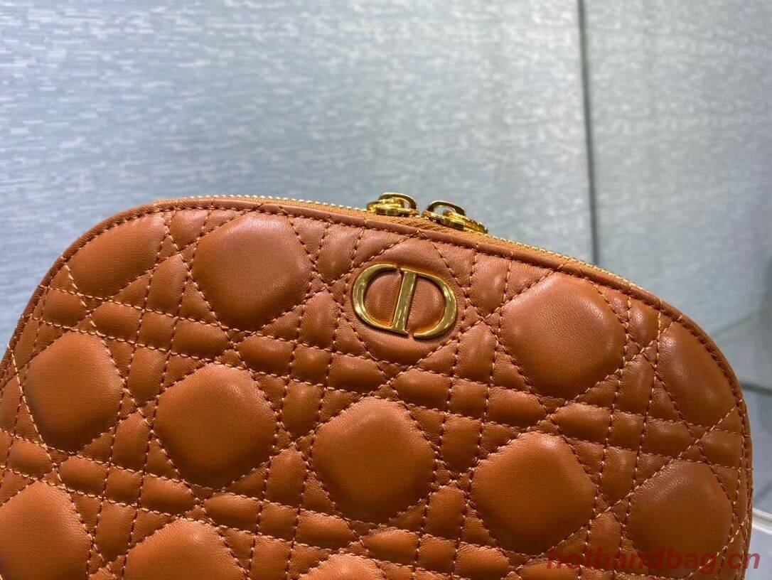 DIOR CARO BEAUTY POUCH Cannage Lambskin S5047 brown