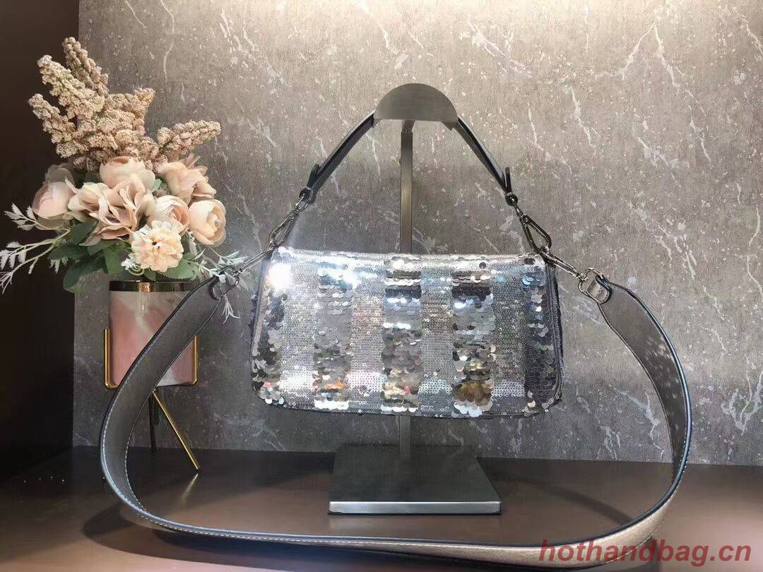 FENDI BAGUETTE Bag Pearl slice F1359 silver